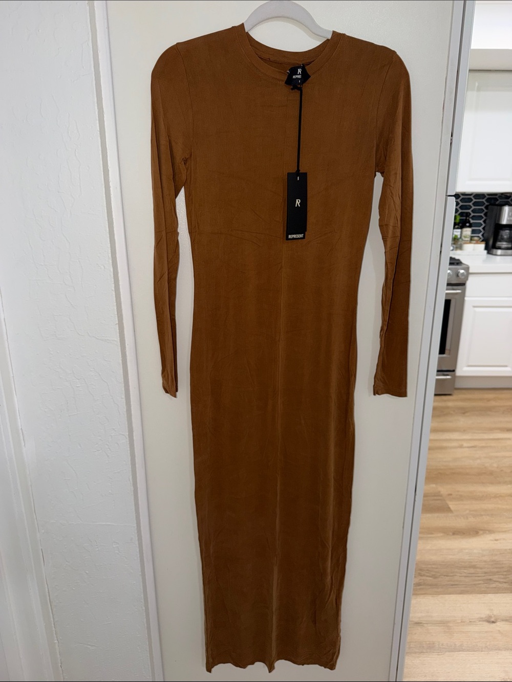 NWT Represent Women’s Shadow Midi Dress Cupro Sandman | S
